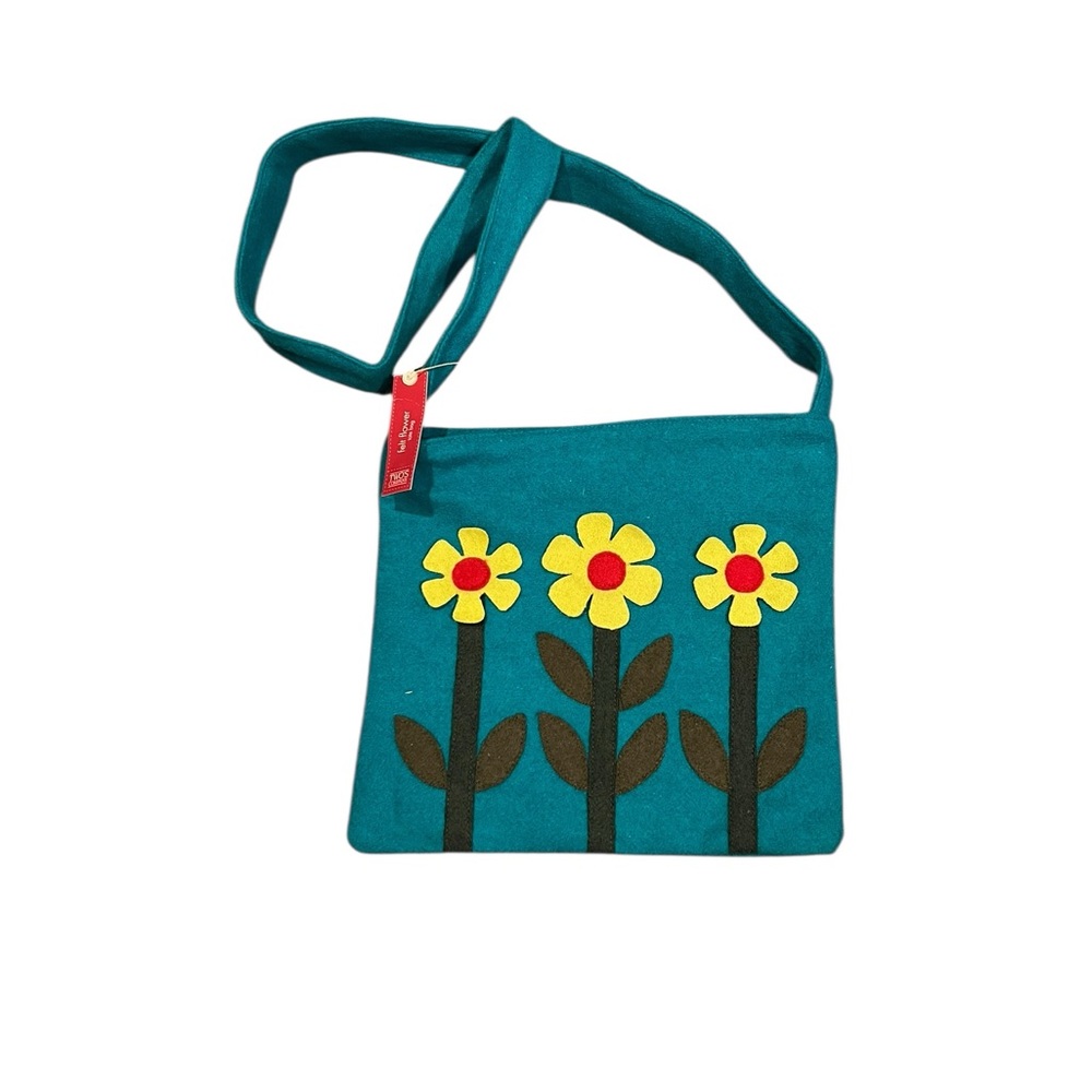 NWT Two’s Company Felt Flower Tote Bag Appliqué Crossbody Zippered